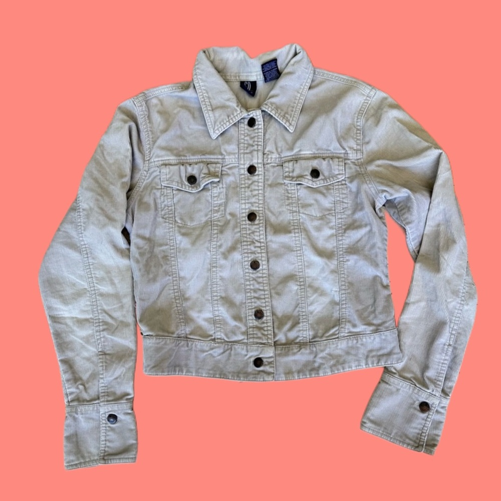 Gray Beige Corduroy Jacket Size Medium Cropped Fit